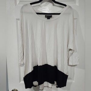 Lane Bryant White and Black Color Block Scoop Neck 3/4 Sleeve Top in Size 22/24